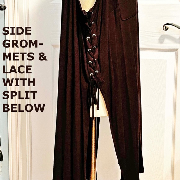 NEW PHOTOS! LACE UP KNIT TUNIC, BLACK, SIZE 4X, SIDE LACES & GROMMETS, SOLID - Picture 8 of 14